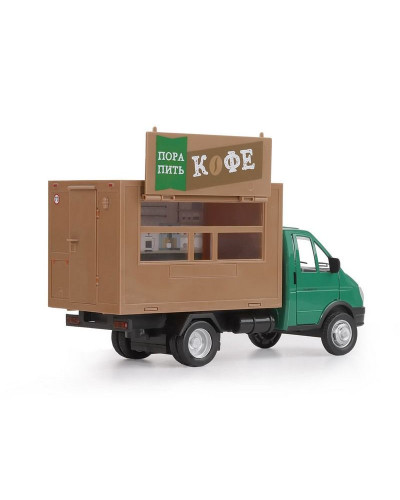 Машина "АВТОПАНОРАМА" ГАЗель-бизнес "Кофе", зеленый, 1/28, свет, звук, в/к 24*14*12