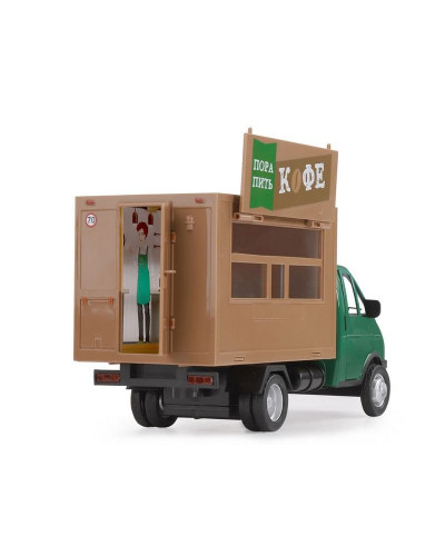 Машина "АВТОПАНОРАМА" ГАЗель-бизнес "Кофе", зеленый, 1/28, свет, звук, в/к 24*14*12