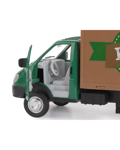 Машина "АВТОПАНОРАМА" ГАЗель-бизнес "Кофе", зеленый, 1/28, свет, звук, в/к 24*14*12