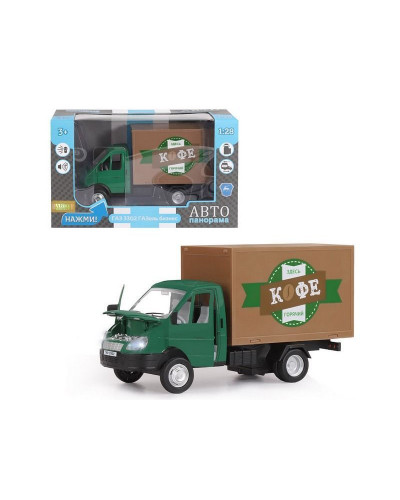 Машина "АВТОПАНОРАМА" ГАЗель-бизнес "Кофе", зеленый, 1/28, свет, звук, в/к 24*14*12