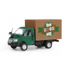 Машина "АВТОПАНОРАМА" ГАЗель-бизнес "Кофе", зеленый, 1/28, свет, звук, в/к 24*14*12