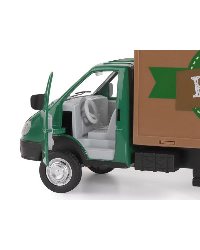 Машина "АВТОПАНОРАМА" ГАЗель-бизнес "Кофе", зеленый, 1/28, свет, звук, в/к 24*14*12