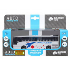 Автобус "Автопанорама", белый, 1/90, свет, звук, инерция, в/к 22*13,5*5,8 см