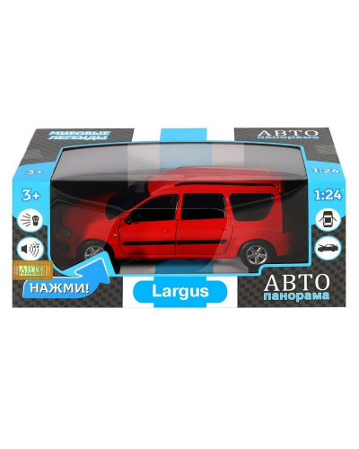 Машина "АВТОПАНОРАМА" LADA LARGUS, красный, 1/24, свет, звук, инерция, в/к 24,5*12,5*10,5 см