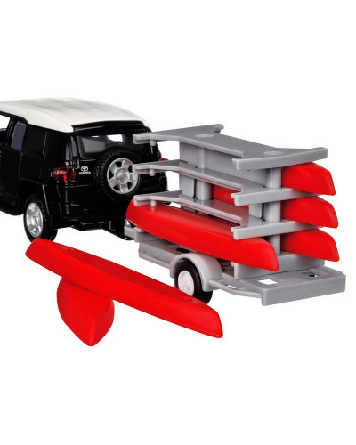 Машина "АВТОПАНОРАМА" Toyota FJ Cruiser c прицепом с досками для серфинга, 1/43, инерция, в/к