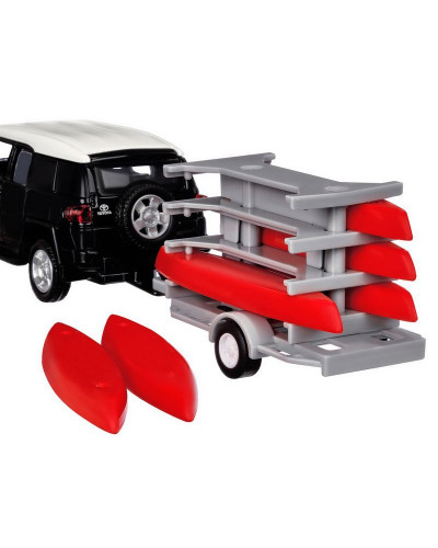 Машина "АВТОПАНОРАМА" Toyota FJ Cruiser c прицепом с досками для серфинга, 1/43, инерция, в/к