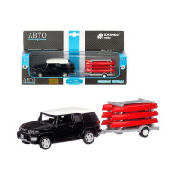 Машина "АВТОПАНОРАМА" Toyota FJ Cruiser c прицепом с досками для серфинга, 1/43, инерция, в/к