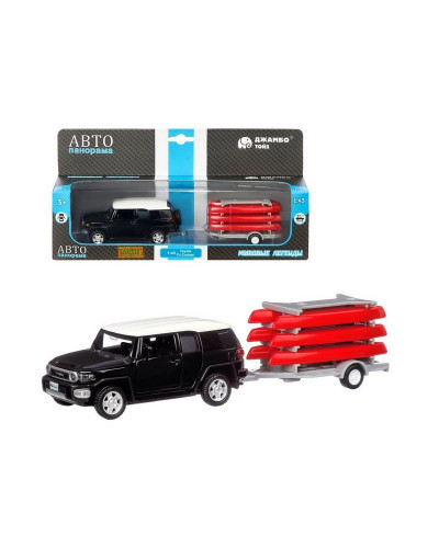 Машина "АВТОПАНОРАМА" Toyota FJ Cruiser c прицепом с досками для серфинга, 1/43, инерция, в/к