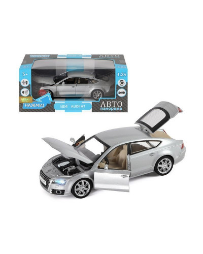 Машина "АВТОПАНОРАМА" Audi A7, серебряный, 1/24, свет, звук, в/к 24,5*12,5*10,5 см