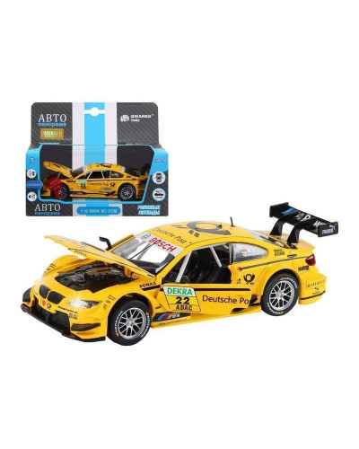 Машина "АВТОПАНОРАМА" BMW M3 DTM, желтый, 1/32, свет, звук, инерция, в/к 17,5*13,5*9 см