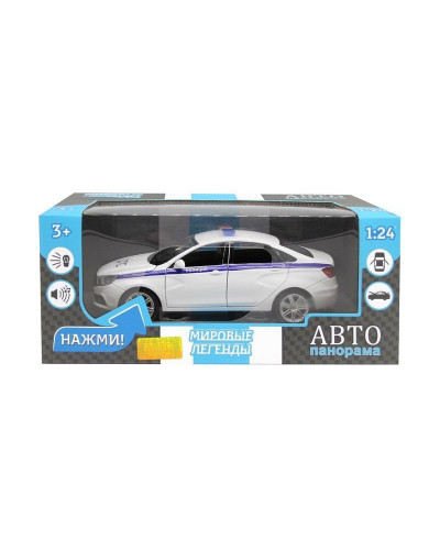 Машина "АВТОПАНОРАМА" LADA VESTA "Полиция" седан, 1/24, свет. звук. эффекты, в/к 24,5*12,5*10,5 см