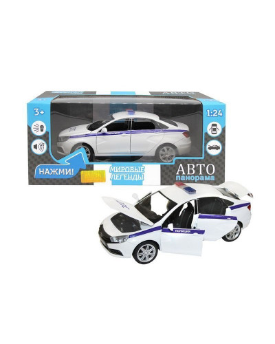 Машина "АВТОПАНОРАМА" LADA VESTA "Полиция" седан, 1/24, свет. звук. эффекты, в/к 24,5*12,5*10,5 см