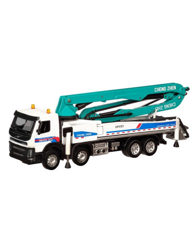 Машина "АВТОПАНОРАМА" Volvo бетононасос, белый, 1/50, свет, звук, в/к 28*14*10 см