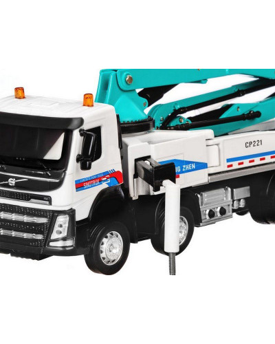 Машина "АВТОПАНОРАМА" Volvo бетононасос, белый, 1/50, свет, звук, в/к 28*14*10 см