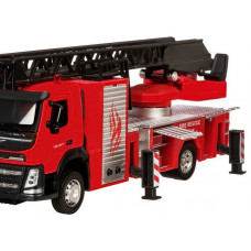 Машина "АВТОПАНОРАМА" Volvo пожарная машина-лестница, красный, 1/50, свет, звук, в/к 28*14*10 см