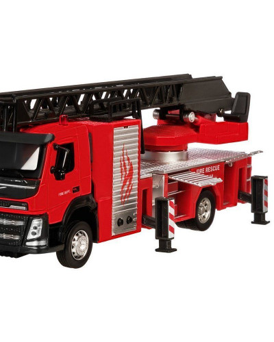 Машина "АВТОПАНОРАМА" Volvo пожарная машина-лестница, красный, 1/50, свет, звук, в/к 28*14*10 см