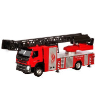 Машина "АВТОПАНОРАМА" Volvo пожарная машина-лестница, красный, 1/50, свет, звук, в/к 28*14*10 см
