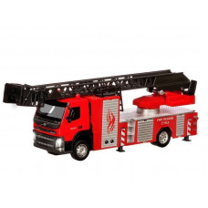 Машина "АВТОПАНОРАМА" Volvo пожарная машина-лестница, красный, 1/50, свет, звук, в/к 28*14*10 см