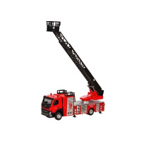 Машина "АВТОПАНОРАМА" Volvo пожарная машина-лестница, красный, 1/50, свет, звук, в/к 28*14*10 см