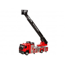 Машина "АВТОПАНОРАМА" Volvo пожарная машина-лестница, красный, 1/50, свет, звук, в/к 28*14*10 см