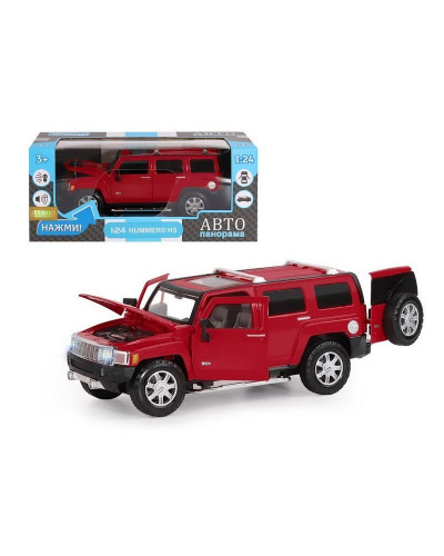 Машина "АВТОПАНОРАМА" Hummer H3, красный, 1/24, свет, звук, в/к 24,5*12,5*10,5 см