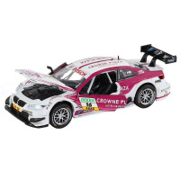 Машина "АВТОПАНОРАМА" BMW M3 DTM, белый-розовый, 1/32, свет, звук, инерция, в/к 17,5*13,5*9 см