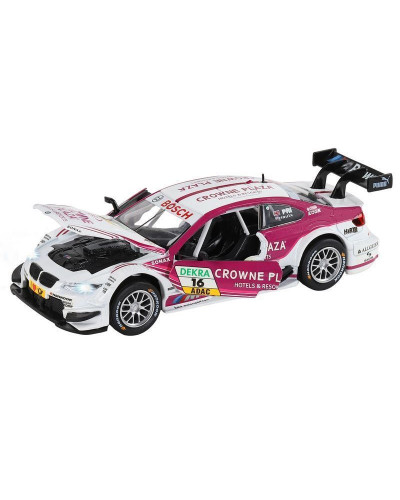Машина "АВТОПАНОРАМА" BMW M3 DTM, белый-розовый, 1/32, свет, звук, инерция, в/к 17,5*13,5*9 см