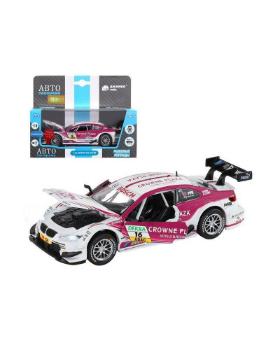 Машина "АВТОПАНОРАМА" BMW M3 DTM, белый-розовый, 1/32, свет, звук, инерция, в/к 17,5*13,5*9 см